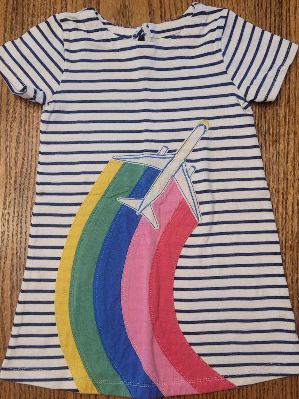 Mini Boden Airplane Rainbow Jetstream Applique Dress - Size 4-5 Girls Travel.
